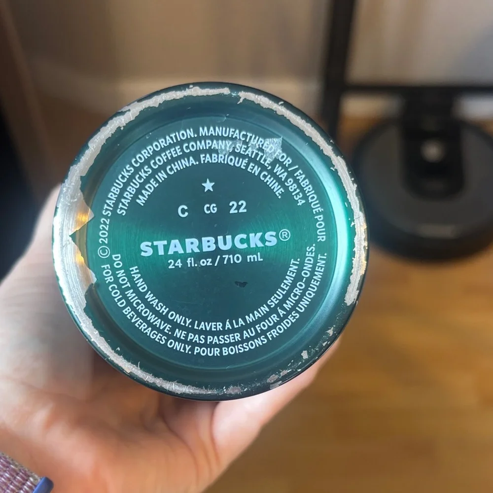 2022 Starbucks Green Swirl Forest Textured Stainless Steel Venti Tumbler 24 oz - Picture 2 of 5